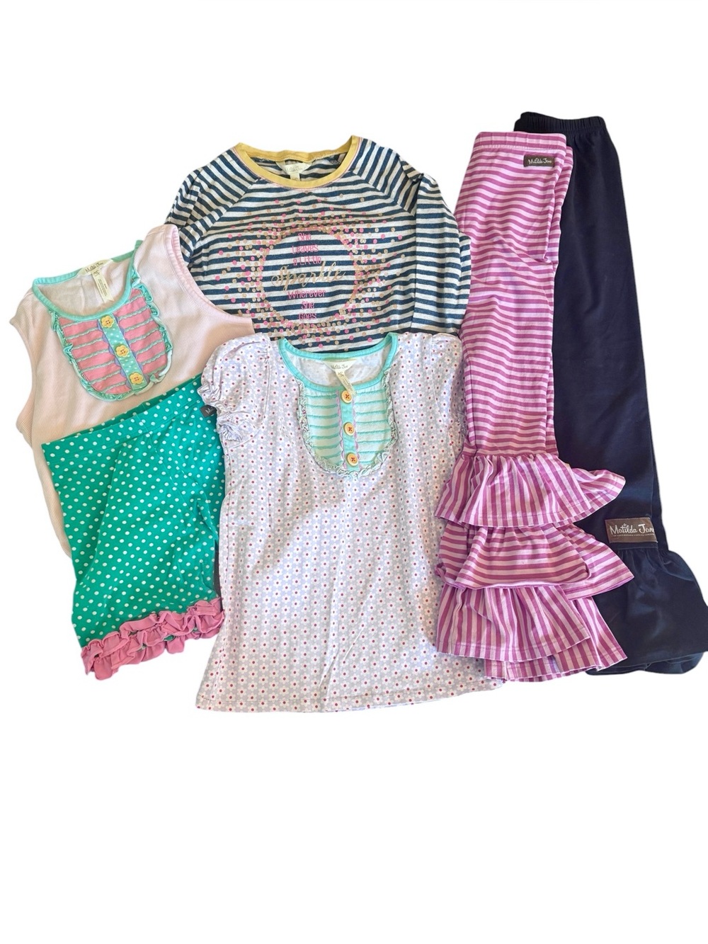 Matilda Jane 6 Piece Bundle Tops and Ruffle Pants Girls size 10
